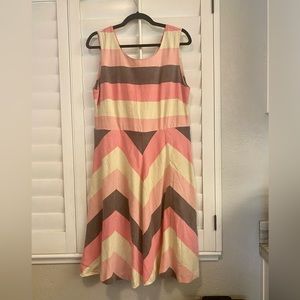 Anthropologie Knitted Dove Linen Dress Fit Flare Pink Yellow Stripes Size Large